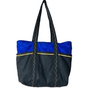 Tote bag Handmade Quilted fabric black blue